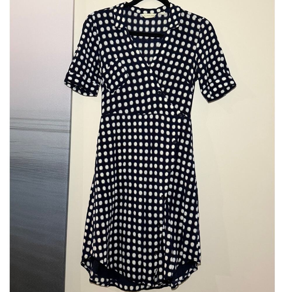 Navy Blue Polka Dots Anthropologie Dress XS